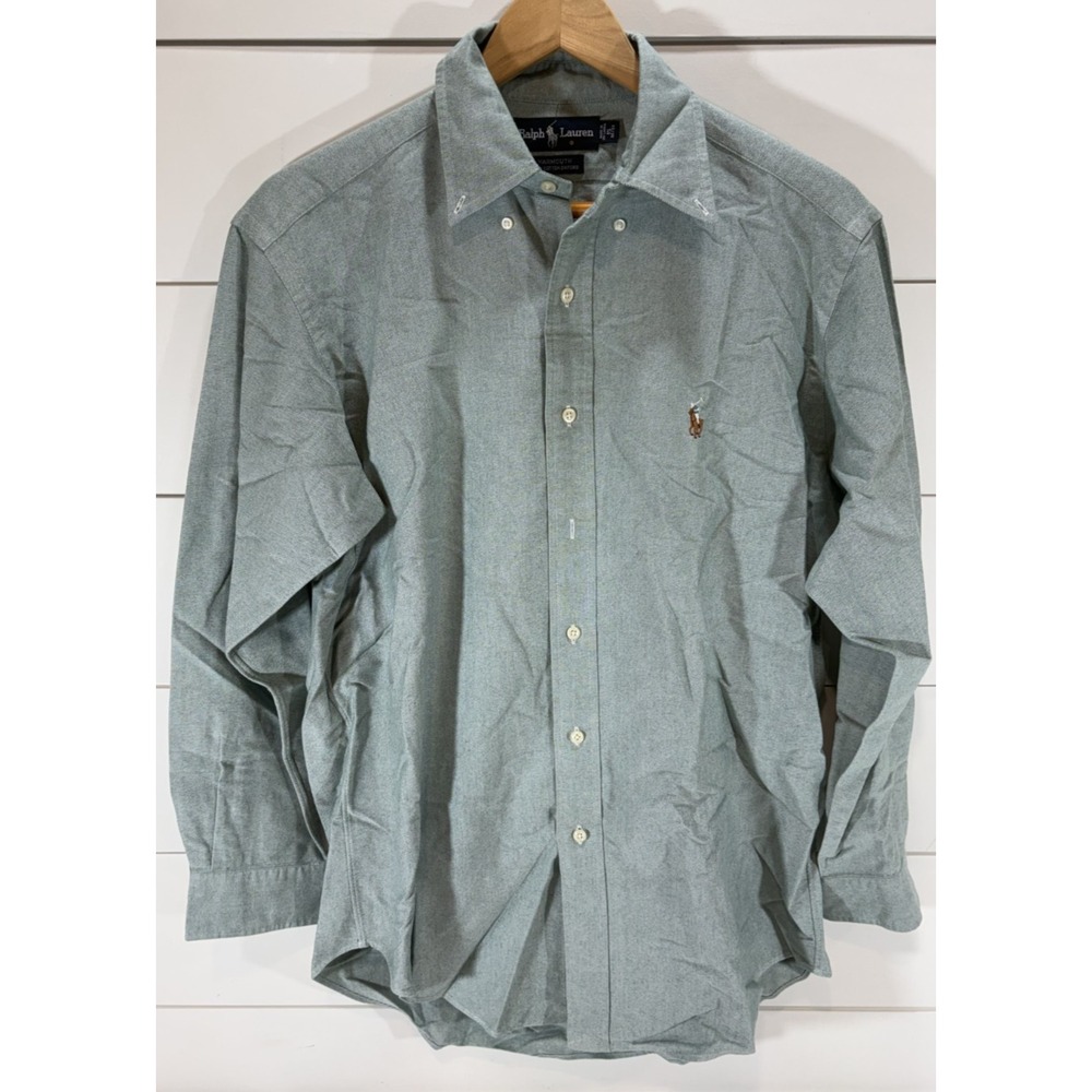 Vintage Ralph Lauren Yarmouth Mens 15 Light Green Oxford Shirt 32/33 Classic Fit
